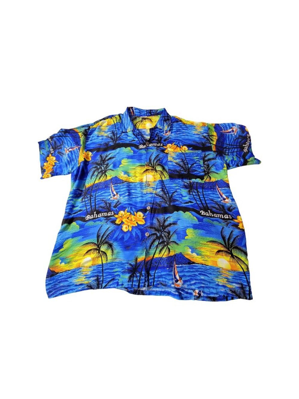 Coj Apparels Mens Bahamas-Themed Hawaiian Button-Up Shirt XL  Blue Sunset
